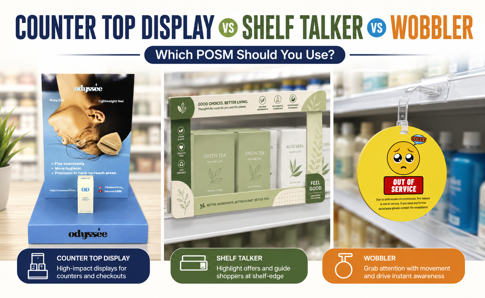 Counter Top Display vs Shelf Talker vs Wobbler: Which POSM Should You Use?